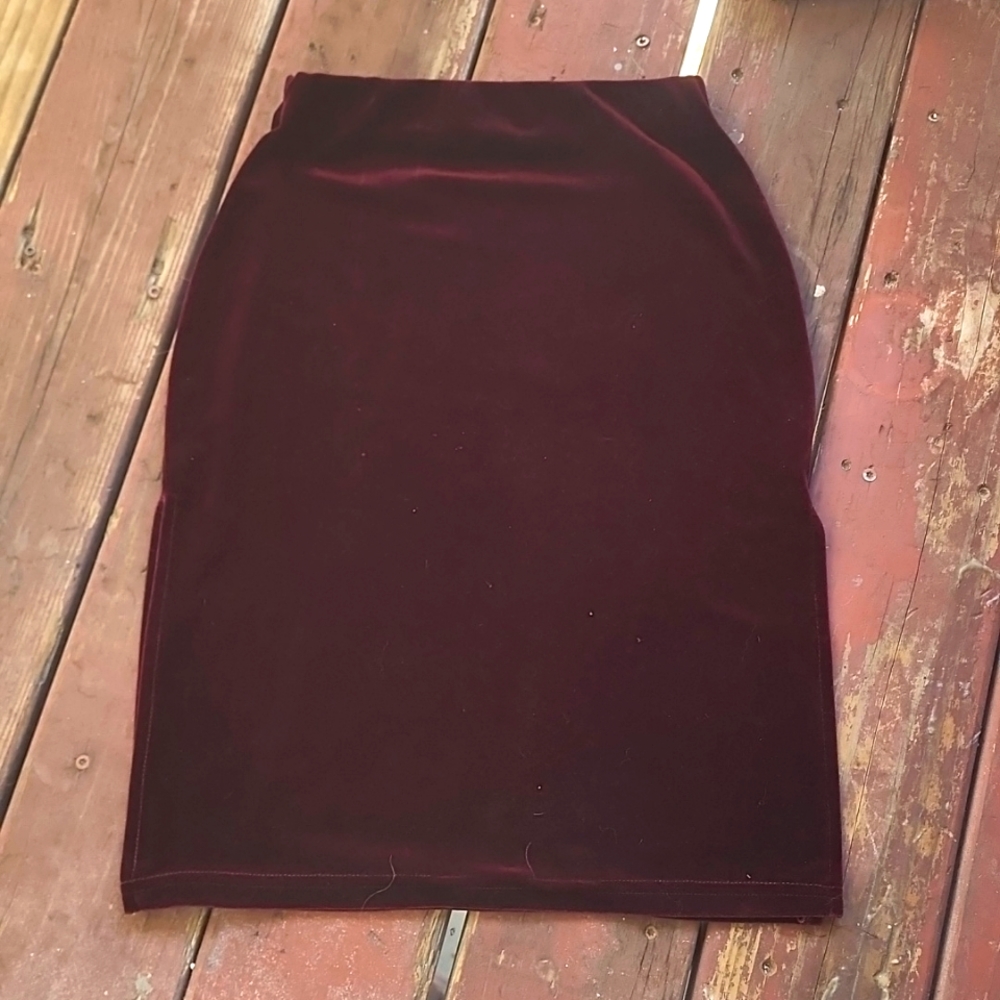 Vintage Exit Maroon Velvet Straight Pencil Mini Goth Skirt